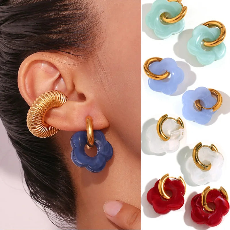 Colorful flower hoop earrings