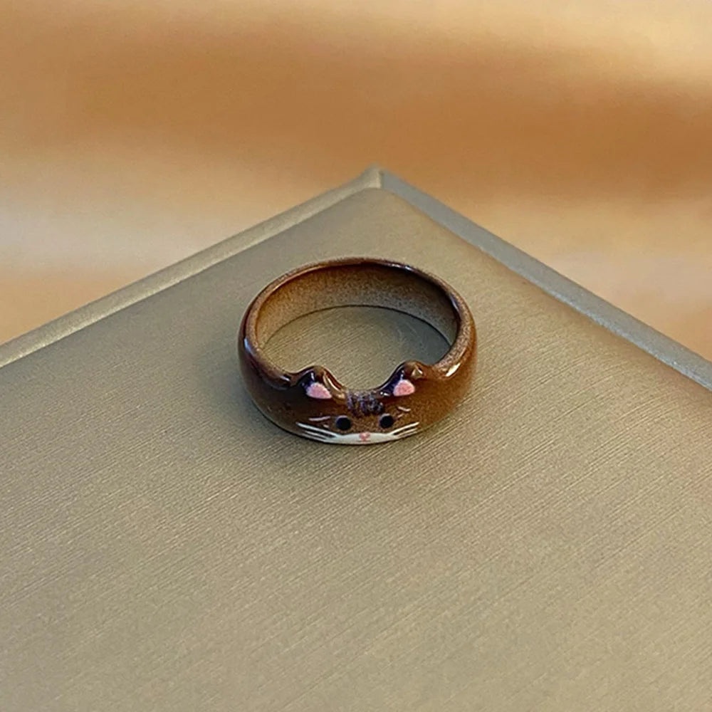 Cute Kitty Enamel Ring
