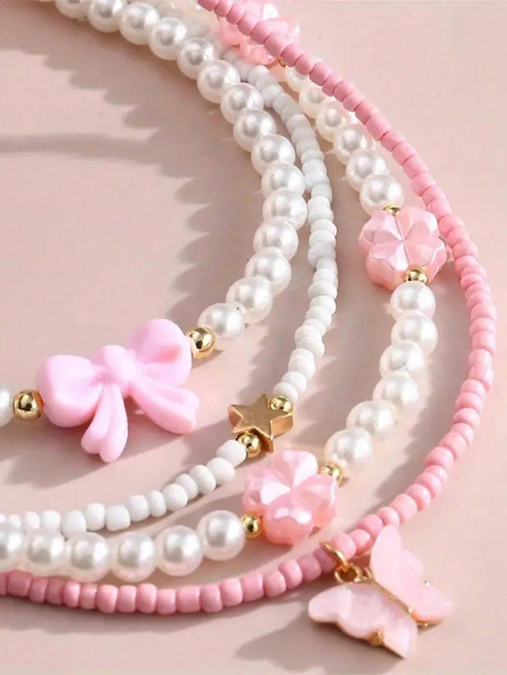 Butterfly, Heart & Pearl Necklace Set (4 pcs)