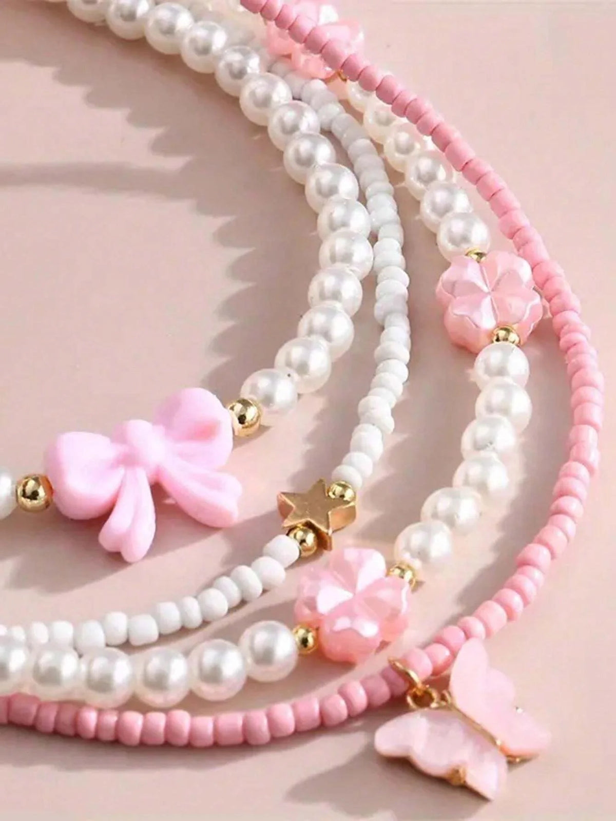 Butterfly, Heart & Pearl Necklace Set (4 pcs)