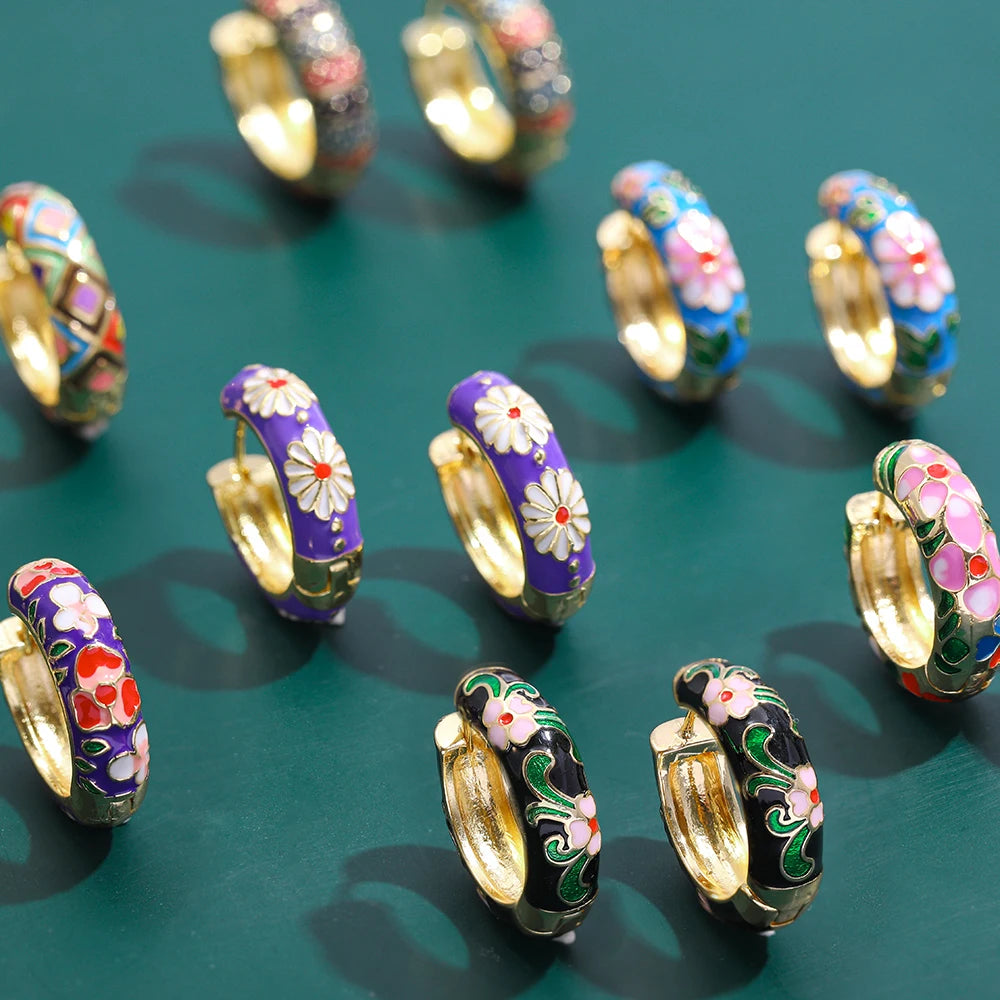 Enamel Flower Huggie Hoops