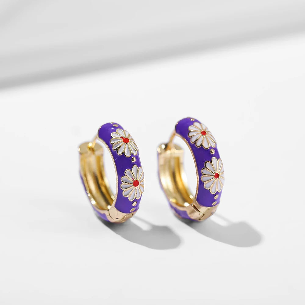 Enamel Flower Huggie Hoops