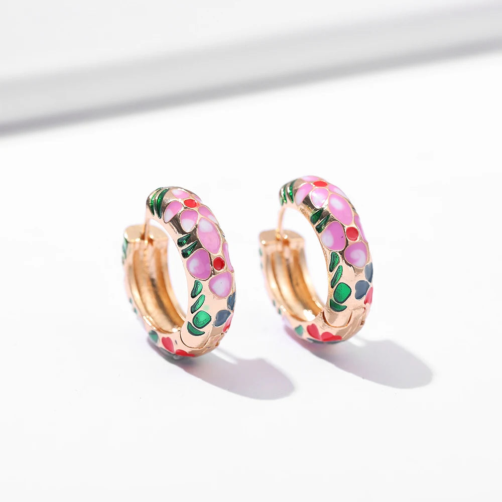 Enamel Flower Huggie Hoops