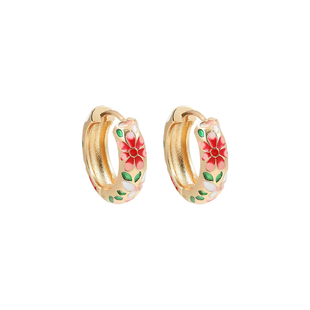 Enamel Flower Huggie Hoops