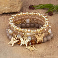 Pink Butterfly Beaded Bracelet Set (4 pcs)