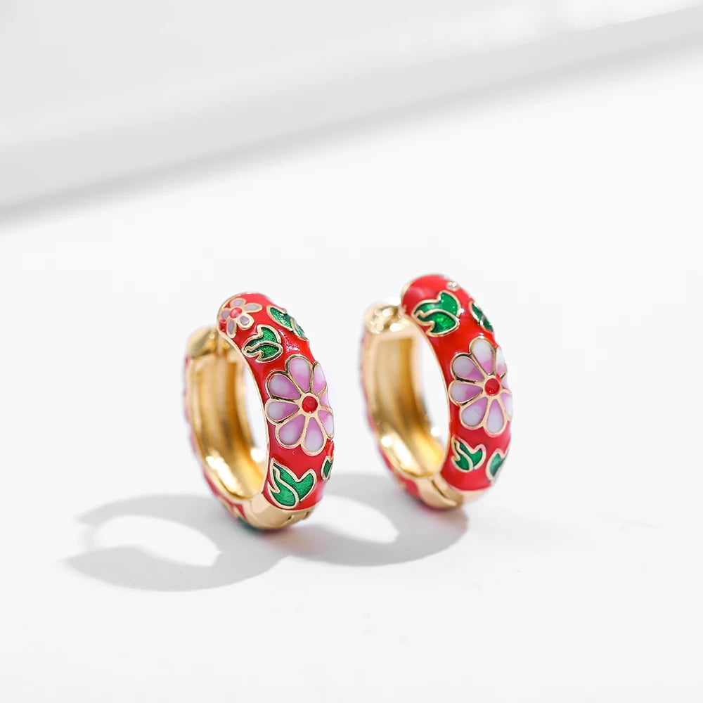 Enamel Flower Huggie Hoops