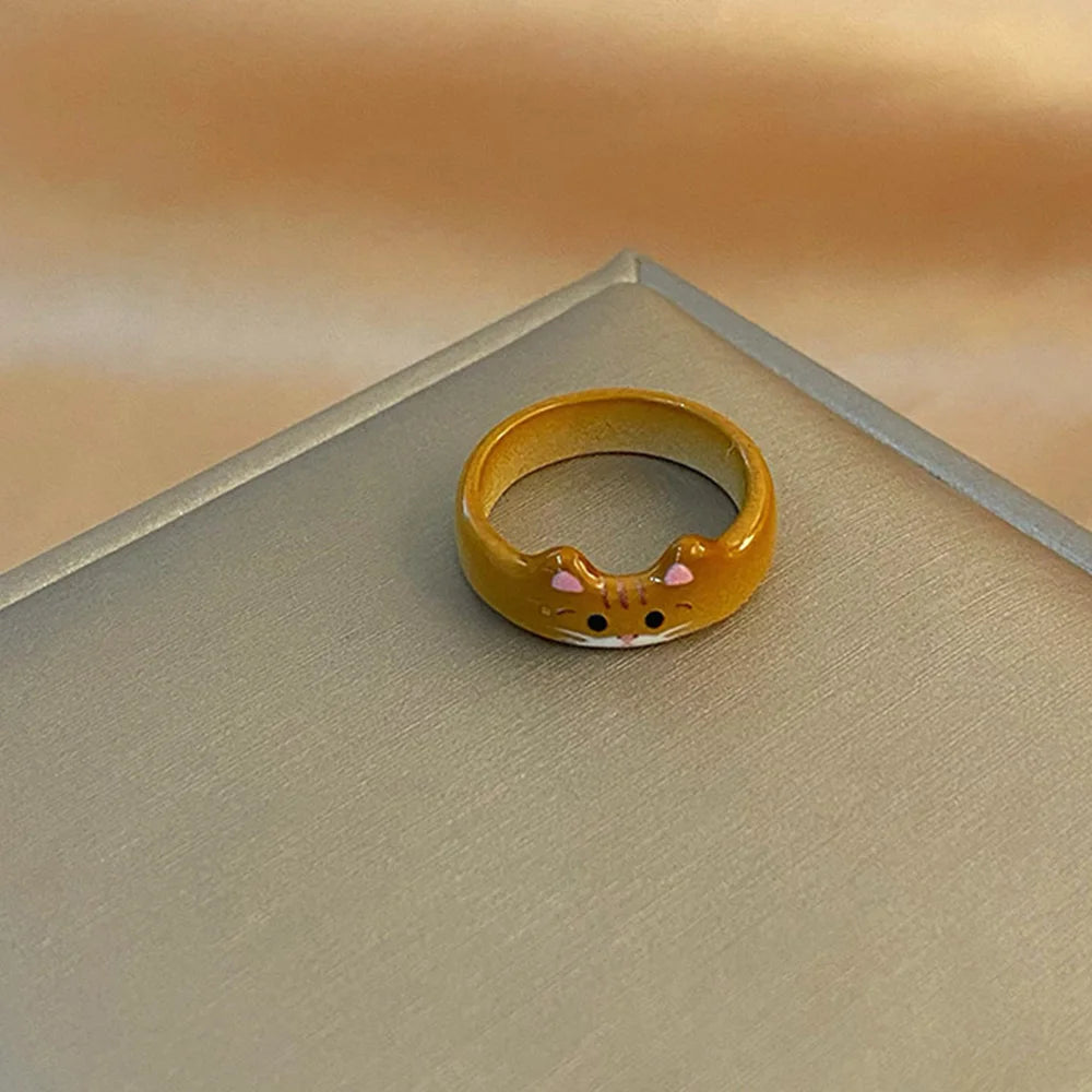 Cute Kitty Enamel Ring