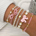 Pearl Heart & Bow Bracelet Set (6 pcs)