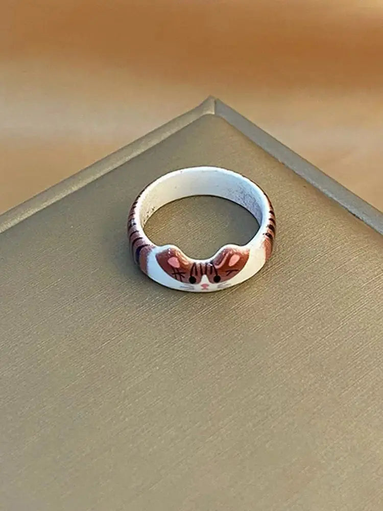 Cute Kitty Enamel Ring