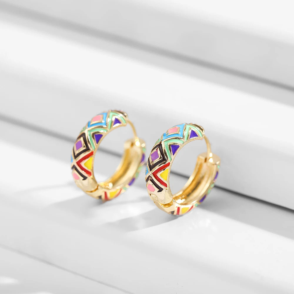 Enamel Flower Huggie Hoops