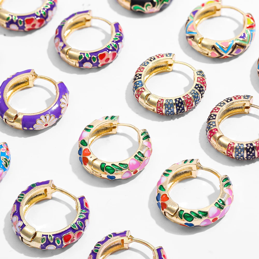 Enamel Flower Huggie Hoops