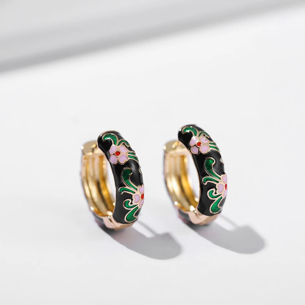Enamel Flower Huggie Hoops