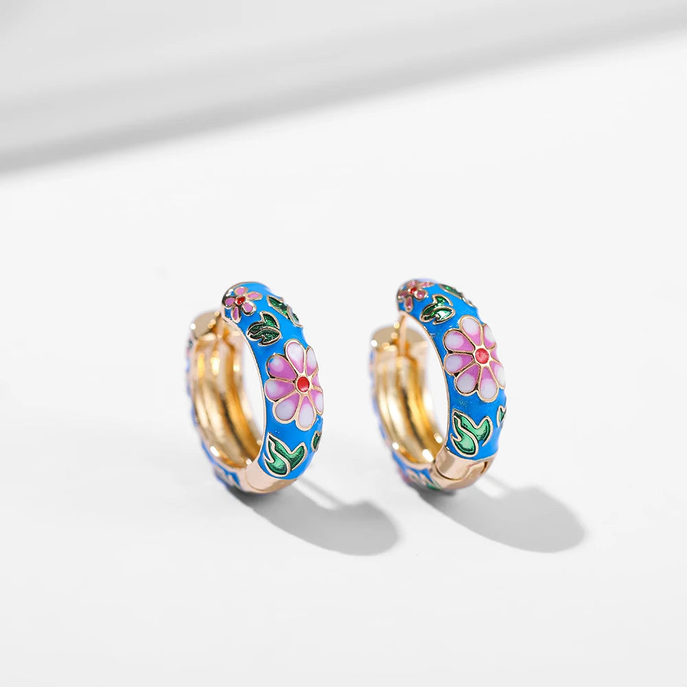 Enamel Flower Huggie Hoops