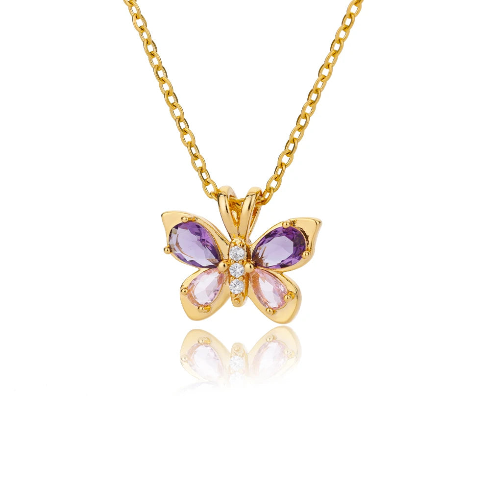 Purple Butterfly Crystal Necklace