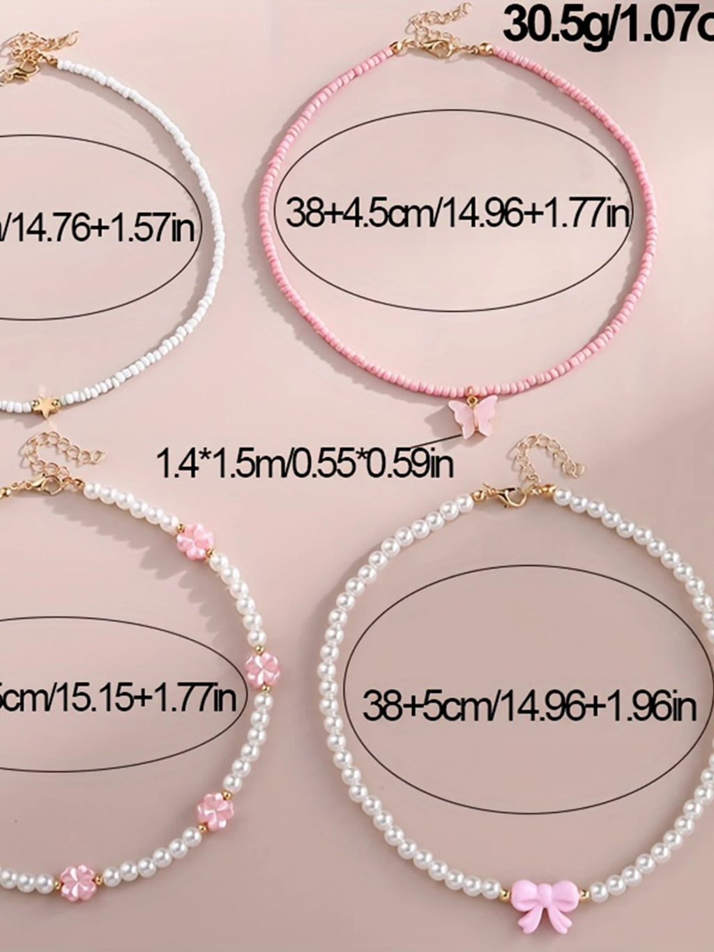 Butterfly, Heart & Pearl Necklace Set (4 pcs)