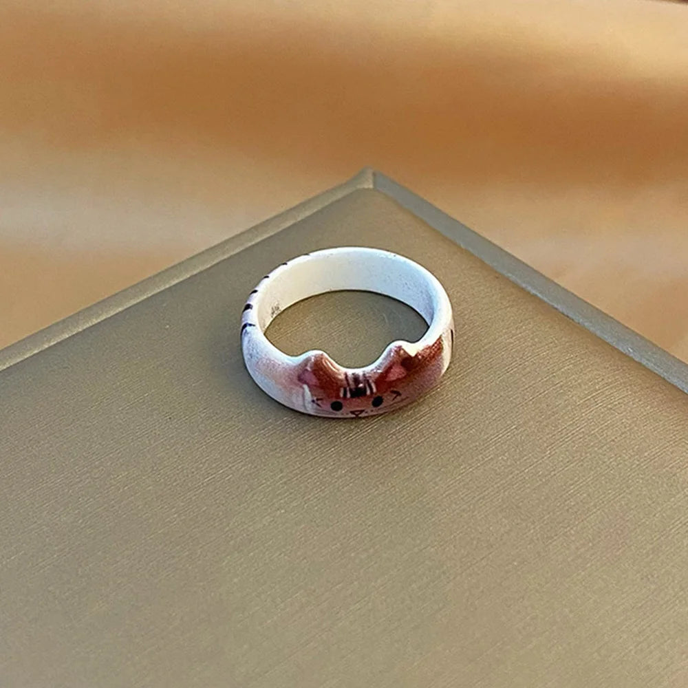 Cute Kitty Enamel Ring