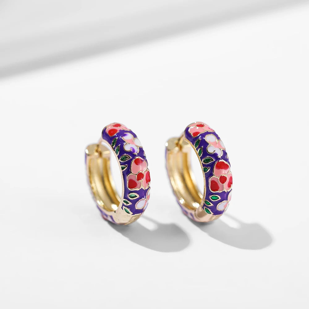 Enamel Flower Huggie Hoops