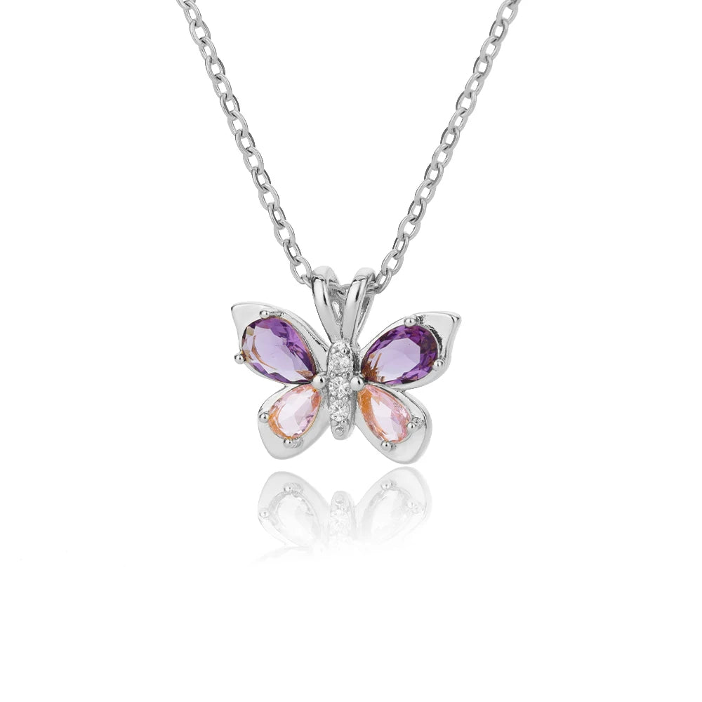 Purple Butterfly Crystal Necklace