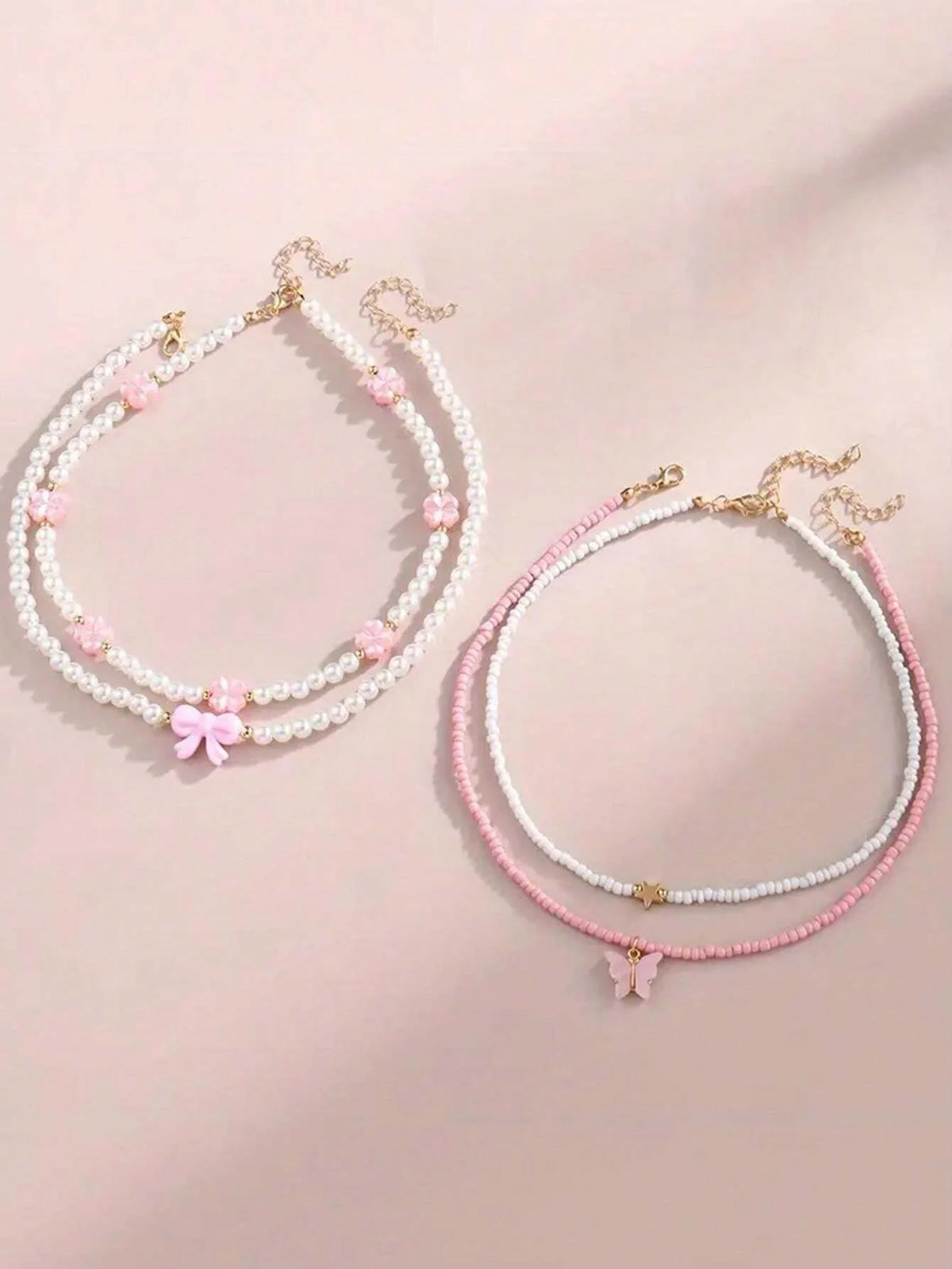 Butterfly, Heart & Pearl Necklace Set (4 pcs)